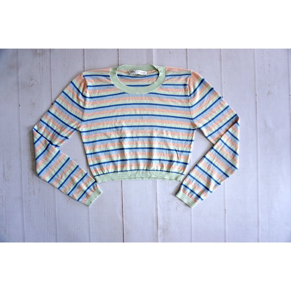 Zara Women Multicolor Striped Crop Top – Size L - Picture 6 of 6